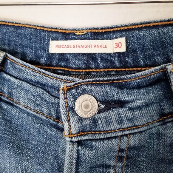 Levi's Ribcage Straight Ankle Jeans 30 x 27 High Waist Elevated Taste Blue Denim - Picture 8 of 15